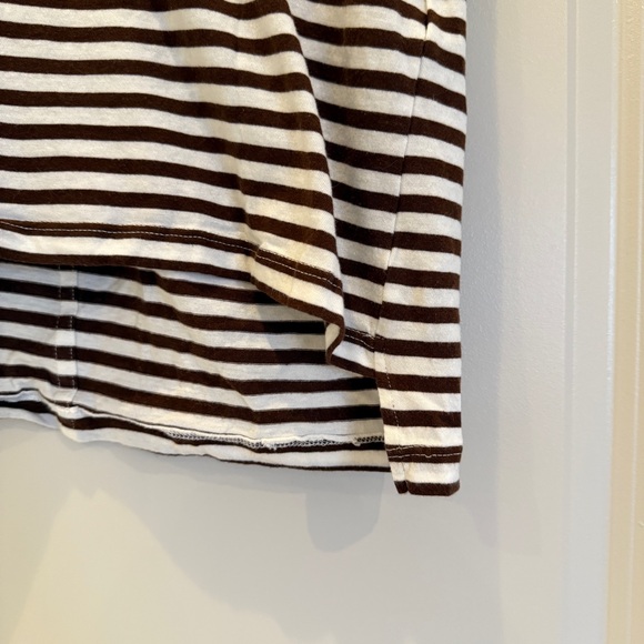 3/$15‼️ Zara Brown & White Striped V-Neck Soft Tee, Size S, 100% Cotton - Picture 5 of 10